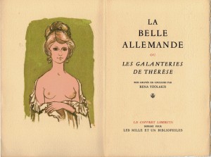 Anonyme, La belle allemande, gravures en couleurs sur bois débout, Rena Tzolakis-Le-coffret- Libertin-imprimé-pour-Les-Mille-et-Ub-Bibliophiles-Photo-GAB